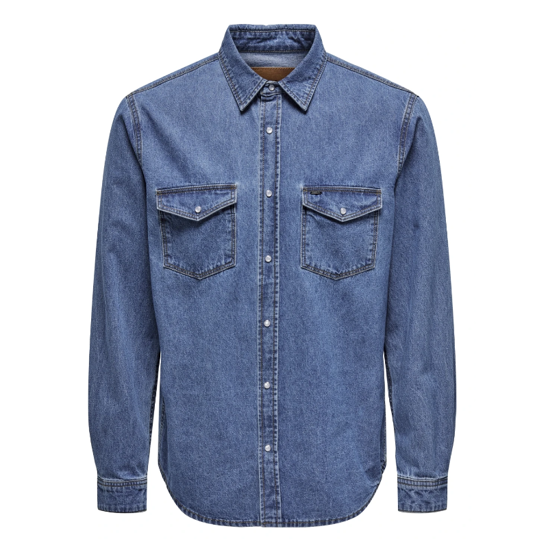 Only & Sons Onsbane 3247 Dnm Shirt Noos Camicia Jeans Medium Blue Denim Uomo - Giuglar