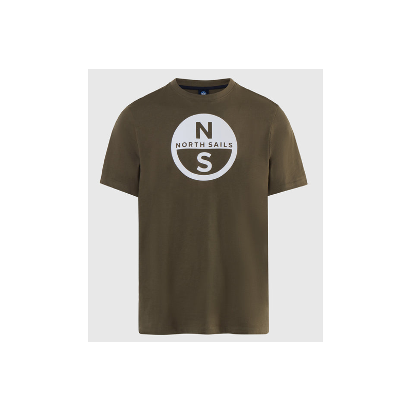 North Sails Basic T-Shirt M/M Short Slv-Dusty Olive Logo Grande Bianco Uomo - Giuglar Shop