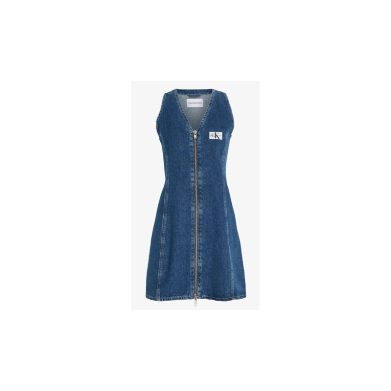 Calvin Klein Jeans Zip Through Sleeveless Dress Abito Denim Medium Zip Donna - Giuglar Shop