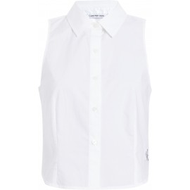 Calvin Klein Jeans Woven Label Sleeveless Shirt Camicia Senza Maniche Bianca Donna - Giuglar Shop