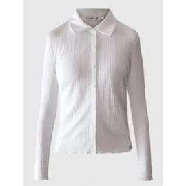 Calvin Klein Jeans Sheer Rib Button Down Shirt Camicia Costina Bianca Donna - Giuglar Shop