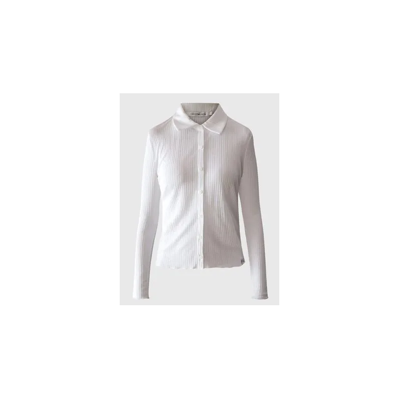 Calvin Klein Jeans Sheer Rib Button Down Shirt Camicia Costina Bianca Donna - Giuglar Shop
