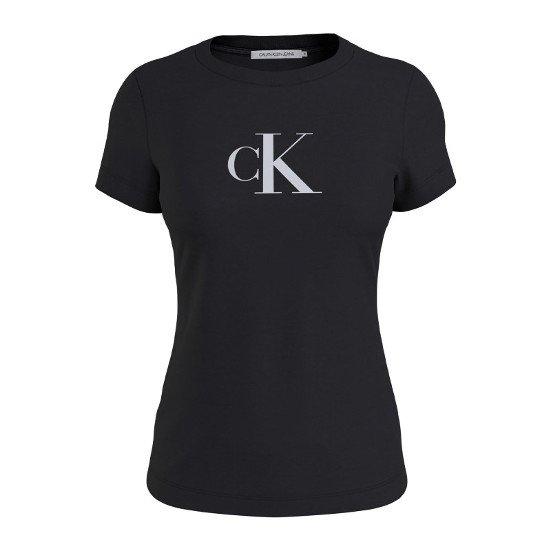 Calvin Klein Jeans Satin Ck Slim Tee T-Shirt M/M Nera Logo Bianco Donna - Giuglar Shop