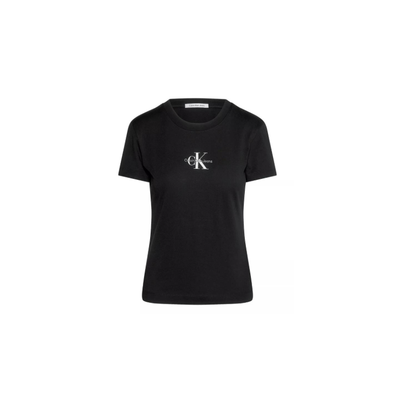 Calvin Klein Jeans Monologo Slim Tee T-Shirt M/M Nera Logo Centrale Piccolo Donna - Giuglar Shop