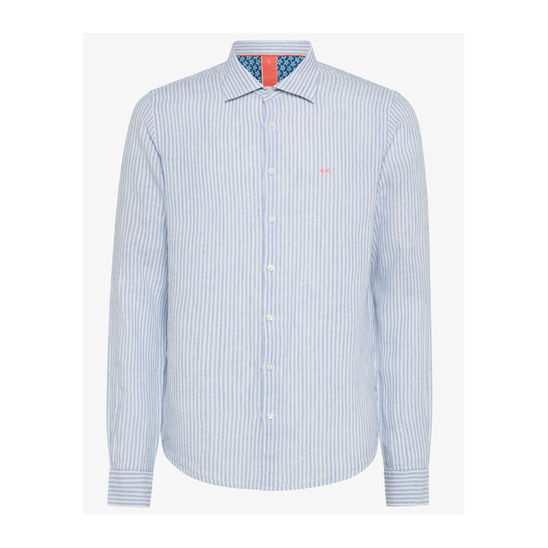 Sun 68 Camicia Lino Righe Bianche/Azzurre Uomo - Giuglar Shop