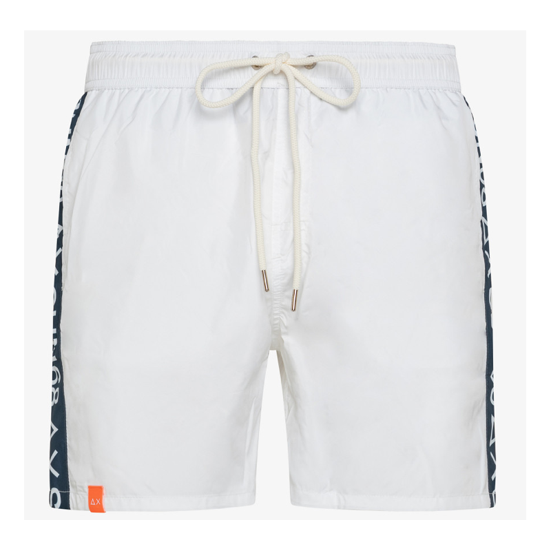 Sun 68 Swim Pant With Tape Logo Boxer Bianco Con Banda Lato Uomo - Giuglar Shop