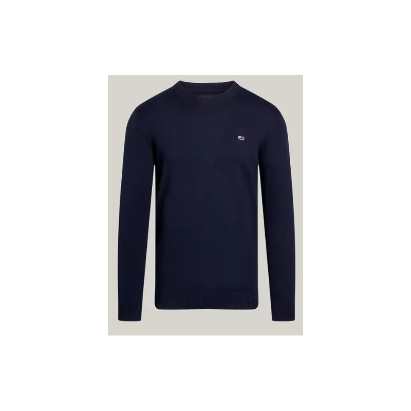 Tommy Jeans Tjm Slim Ess Lght Sweater Dk Ngt Navy Maglia Cotone Blu Uomo - Giuglar Shop