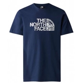 The North Face M S/S Woodcut Dome Tee T-Shirt M/M Blu Stampa Crepata Uomo - Giuglar