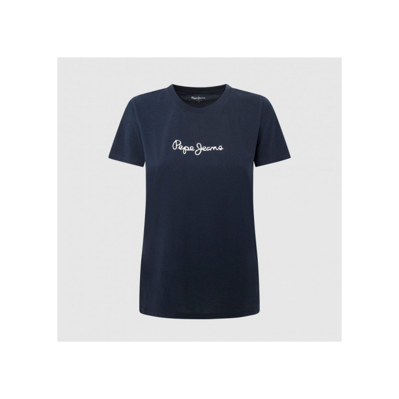 Pepe Jeans Lorette Dulwich Blue T-Shirt M/M Blu Portalogo Donna - Giuglar Shop