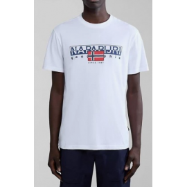 Napapijri S-Aylmer T-Shirt M/M Bright White Logo Bandiera Uomo - Giuglar