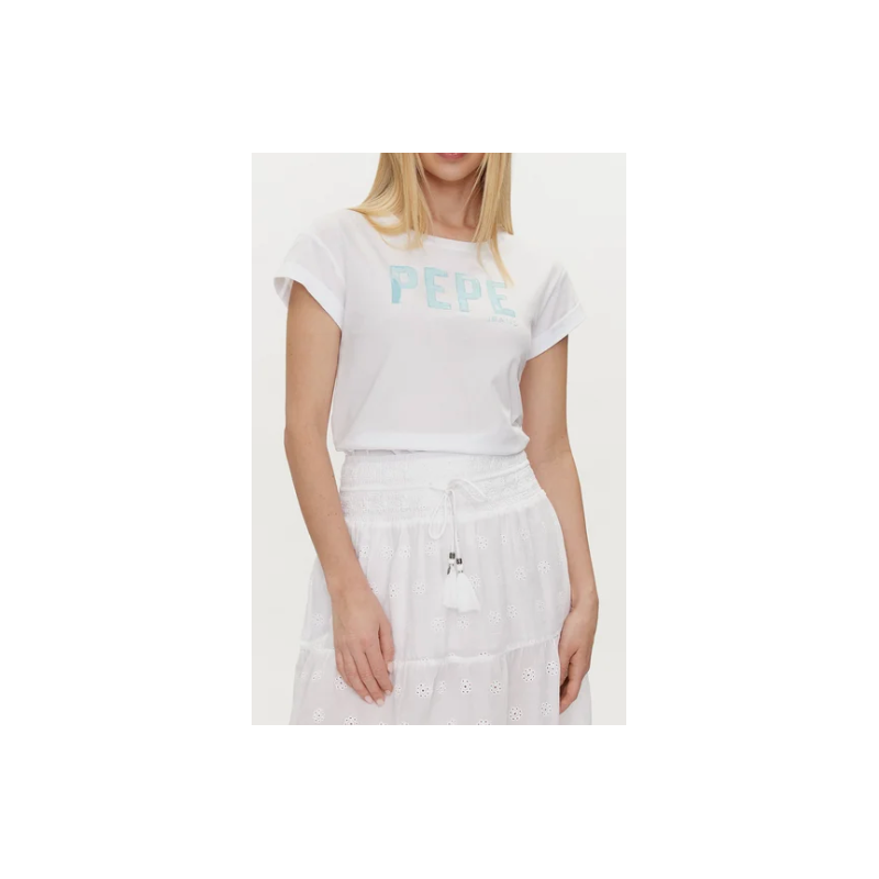 Pepe Jeans Janet T-Shirt M/M Bianca Scritta Tiffany Donna - Giuglar