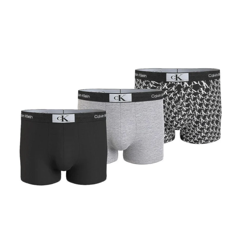 Calvin Klein Underwear Trunk 3Pk Blk/Grey Hthr/Warped Logo Prt Ner/Gri/Logo Uomo - Giuglar
