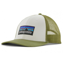 Patagonia P-6 Logo Lopro Trucker Hat White W/Buckhorn Green - Giuglar