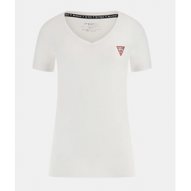 Guess Ss Vn Mini Triangle Tee T-Shirt M/M Scollo V Logo Pic Bian Donna - Giuglar Shop